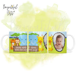 Personalised Birth Announcement Ceramic Mug - Cartoon Safari Animals