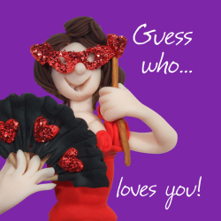 Holy Mackerel guess who loves you funny Valentines day card - designed by artist Erica Sturla - 15cm square and blank inside for your message - made in the UK