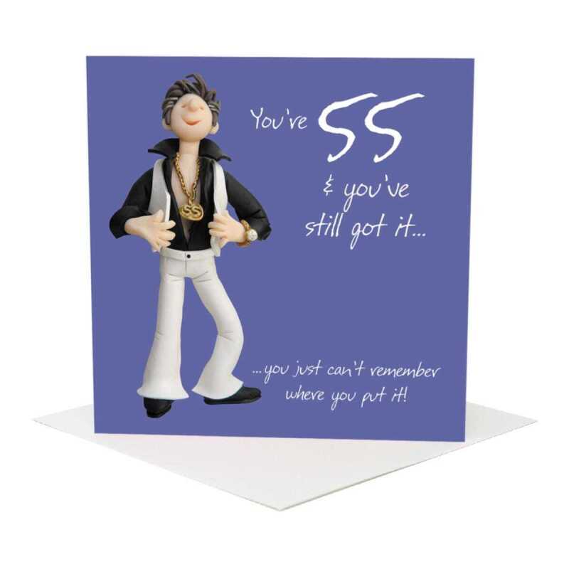 55th birthday card for him - designed by Erica Sturla - 15cm square and blank inside, made in the UK