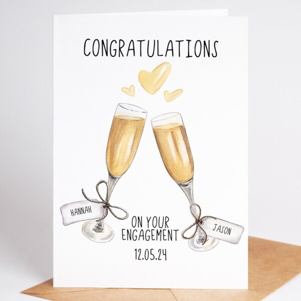 Personalised Engagement Card - Champagne Glasses with Names & Date