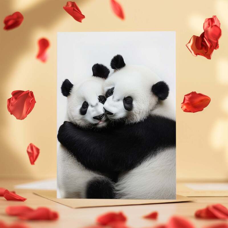 Anniversary Card – Cute Pandas Cuddling, Love Card for Husband, Wife, Boyfriend, or Girlfriend - Portrait (5x7) / Blank Inside