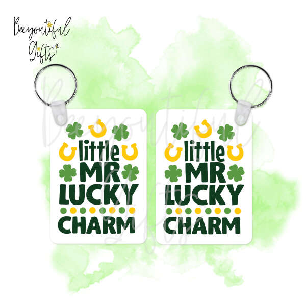 Little Mr Lucky Charm High Gloss Rectangular Wooden Key Ring