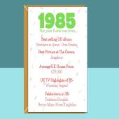 1985 Birthday Card Personalised - For him or For Her - For someone born in 1985 - Things that happened in the year of their birth