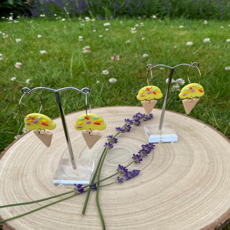 Polymer clay, Ice Cream Cone Hoop Earrings: Fun Summer Jewelry - silver