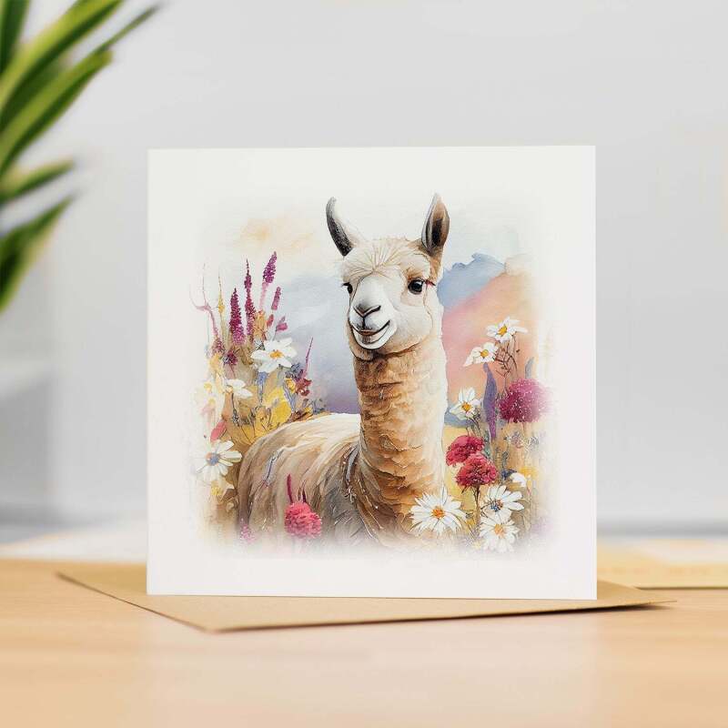 Notelet Card of a Llama For Anyone Any Occasion Card For Her or For Him Card For Birthday or Easter Card Thank You Card - Square (5.5x5.5) / Blank Inside