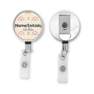 Personalised Metal ID Reel - Pastel Gingham Boho Rainbows