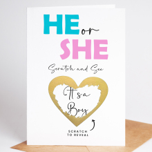 Gender Scratch Reveal Card - He or She, Scratch and See
