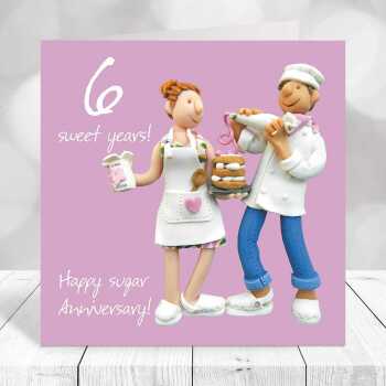 6th anniversary card (sugar anniversary) - designed by Erica Sturla - 15cm square and blank inside, made in the UK