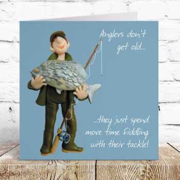 Tackle birthday card for him - designed by Erica Sturla - 15cm square and blank inside, made in the UK