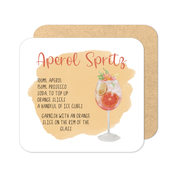 Cocktail Recipe Coaster - Aperol Spritz