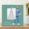 Funny cataract op card to send get well wishes - designed by Erica Sturla - 15cm square and blank inside, made in the UK
