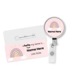 Name Badge & Metal ID Reel - Pink Rainbow Hello My Name is...
