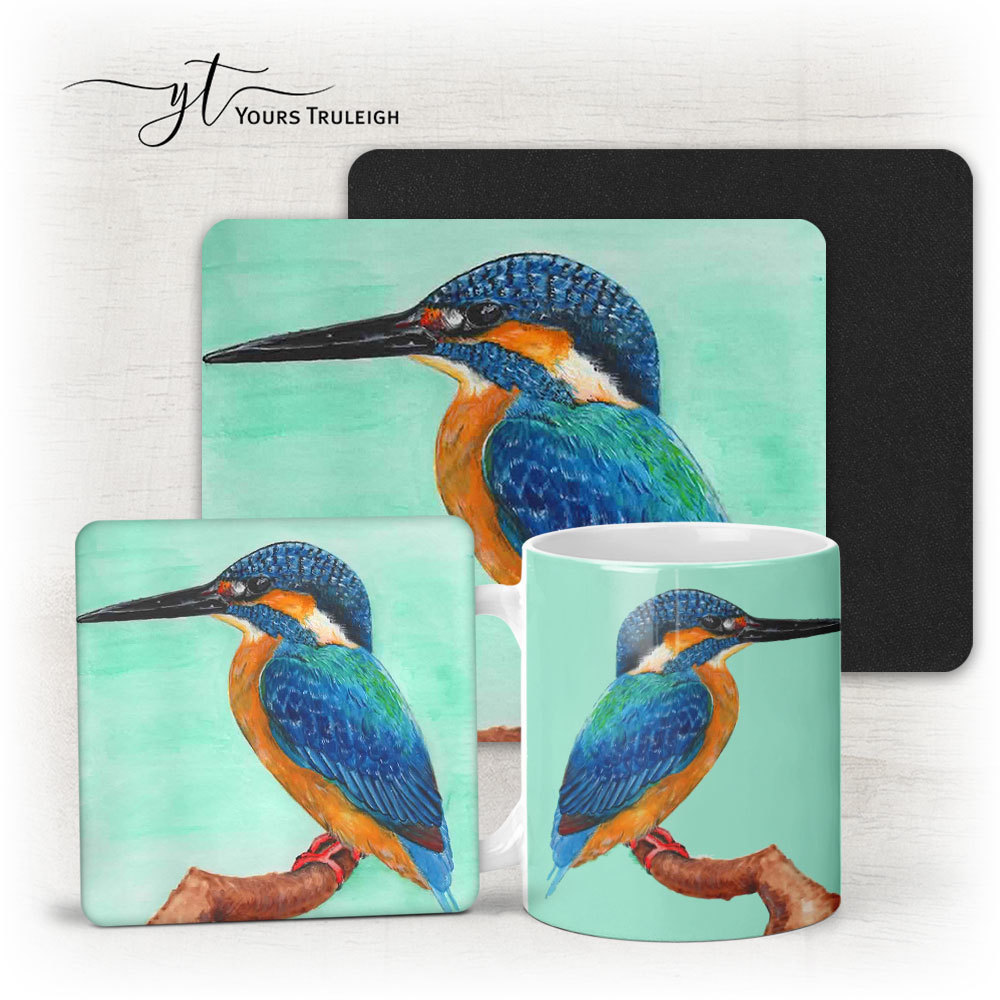 Kingfisher - Ceramic Mug, Hardboard Coaster & Placemat Set - Kingfisher