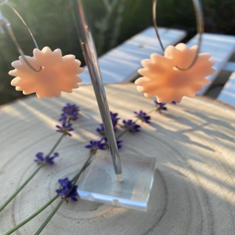 Pink Clay Flower Dangle Earrings: Boho Nature-Inspired Jewelry - silver - small