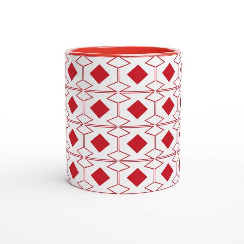Red Diamonds and Shapes Mug - Ceramic White