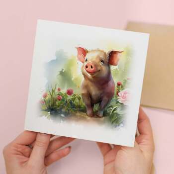 Postcard Prints - Notelet Card of a Pig For Anyone Any Occasion Card For Her or For Him Card For Birthday or Easter Card Thank You Card