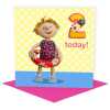 Birthday girl age 2 in paddling pool - child's age birthday - designed by Erica Sturla - 15cm square and blank inside, made in the UK