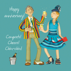 Holy Mackerel Chin Chin wedding anniversary greetings card designed by Erica Sturla Card is 15cm square and blank inside for your own message