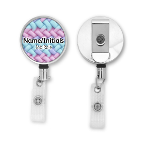 Personalised Metal ID Reel - Pastel Knitted Pattern