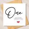 First Anniversary Card, 'One Year Down, Forever to Go' - Paper Anniversary Gift - Anniversary Gift for Husband / Wife  1st Anniversary Card
