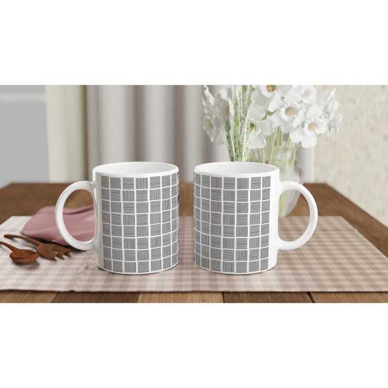 Repeat Ten Black Line Pattern Mug - Ceramic White