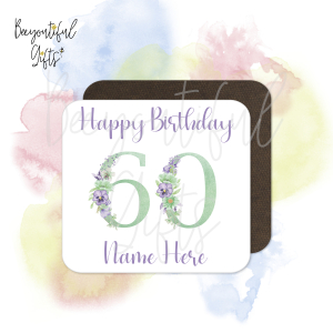 Personalised Milestone Birthday Coaster - Violet & Mint Floral Numeral - 60