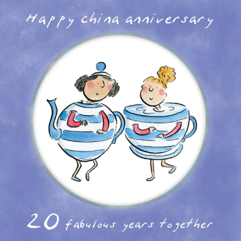 Holy Mackerel same sex LGBTQ+ 20th China anniversary card (female) by Rosie Brooks - blank inside - 15cm square
