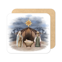 Christmas Coaster - Watercolour Nativity - Standard Wooden Coaster