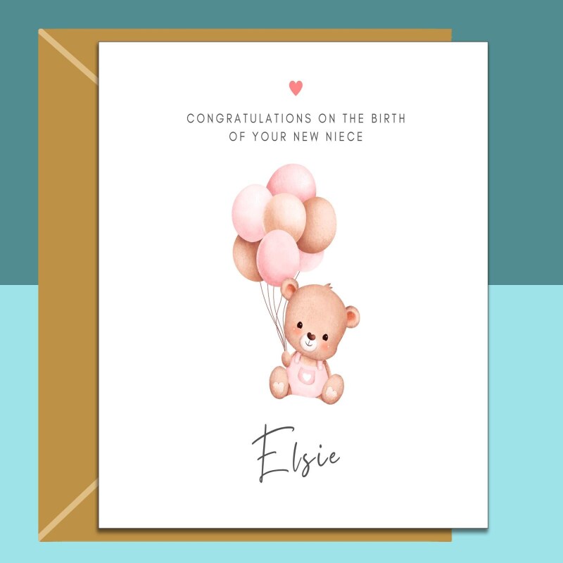 Your new Niece Card - Customised - Congratulations on the birth of your Niece - Personalised Card - New Baby - For aunt or uncle - Regular - Matte - Personalised Inside