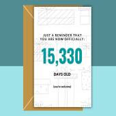 Funny 42nd Birthday Card - Age in days - For him or for her