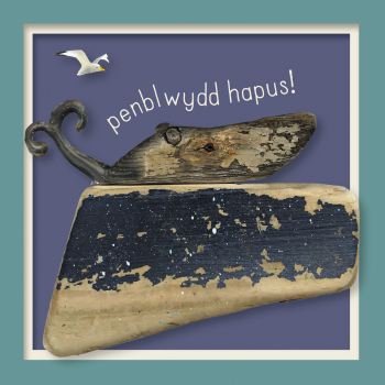 Penblwydd hapus (whale) - a 150mm coastal themed Welsh language birthday card by artist Seth Draper
