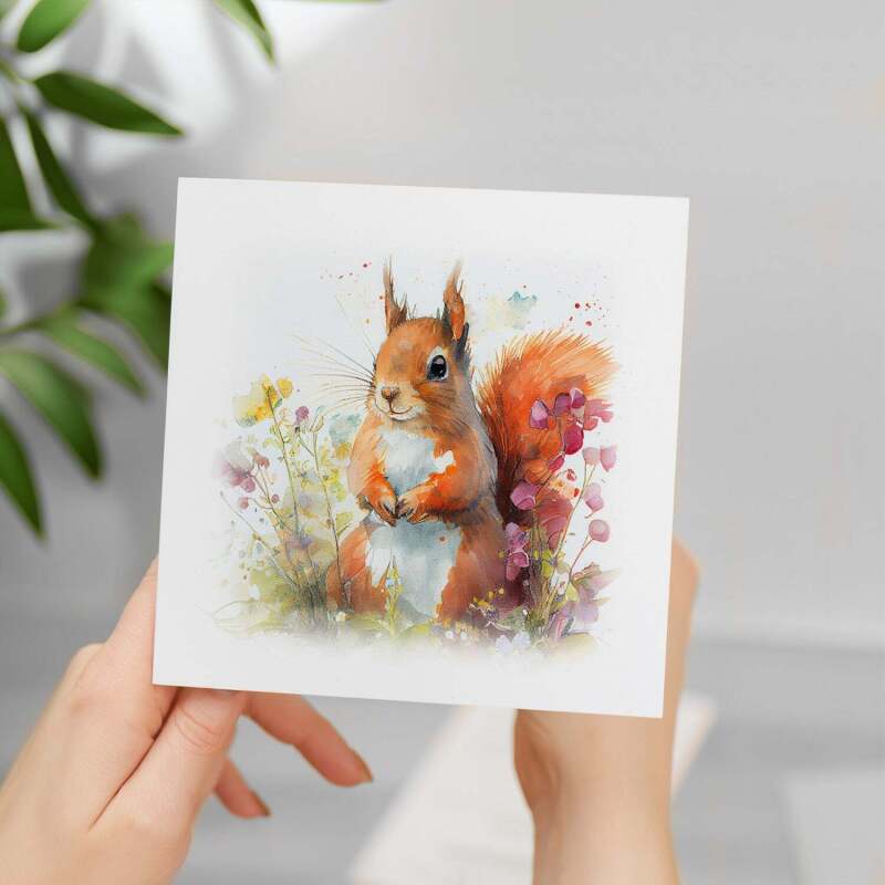 Postcard Prints - Notelet Card of a Squirrel Any Occasion Card For Her or For Him Card For Birthday or Easter Card Thank You Card - Square (5.5x5.5) / Blank Inside