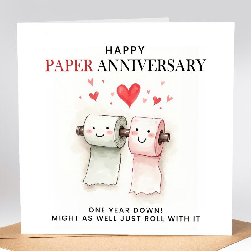 1 Year Anniversary Card for Husband or Wife – Funny & Romantic 1st Paper Anniversary Greeting Card – Perfect for Couples