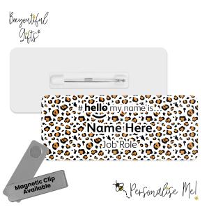 Name Badge - Neon Leopard Print Hello My Name is... - Orange