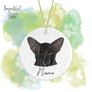 Personalised Watercolour Cat Face Round Ceramic Hanging Decoration - Oriental Shorthair - Face 5