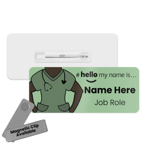 Name Badge - Green Scrubs Hello My Name is... - Skin Tone 5
