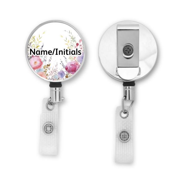 Personalised Metal ID Reel - Watercolour Floral Edges