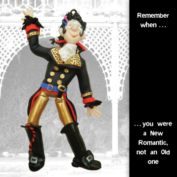 Holy Mackerel new romantic birthday card featuring a 1980s prince charming character - designed by artist Erica Sturla - 15cm square and blank inside for your message - made in the UK