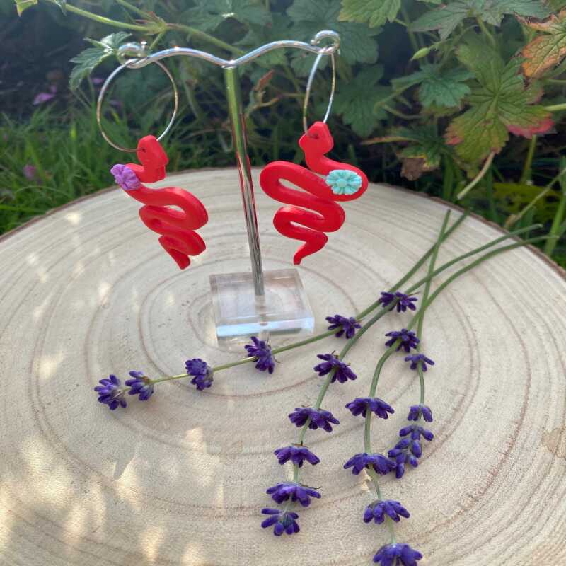 Rockabilly Snake Earrings: 50s Style Polymer Clay Jewelry - silver