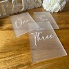 Wedding Table Numbers with Arched Finish /  Acrylic Table Decor / Modern Table Designs / Wedding Decor / Minimalistic Modern Wedding - Clear With Stand - White