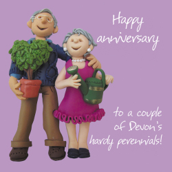 Hardy perennials Devon Themed Anniversary Greetings Card, Designed by Erica Sturla for Holy Mackerel. Card is 150mm Square and Blank Inside.