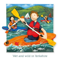 Holy Mackerel Wet and wild in Yorkshire greetings card, designed by Erica Sturla Card is 150mm square and blank inside.