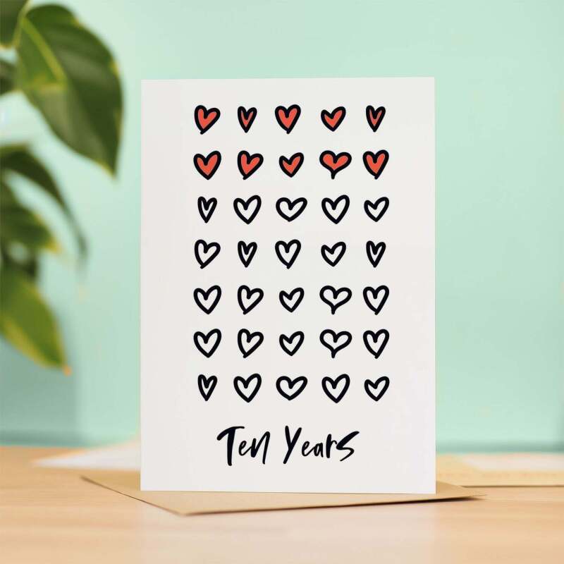 10th Wedding Anniversary Card For Wife Anniversary Card for Husband or Boyfriend Anniversary Card For Girlfriend Tenth Anniversary Ten Year - Large (5x7) / Blank Message