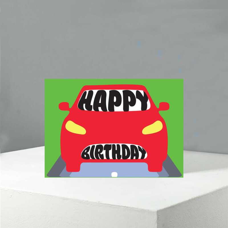 Car Graphic Birthday Card Sent Direct to Friend or Relative with your message.