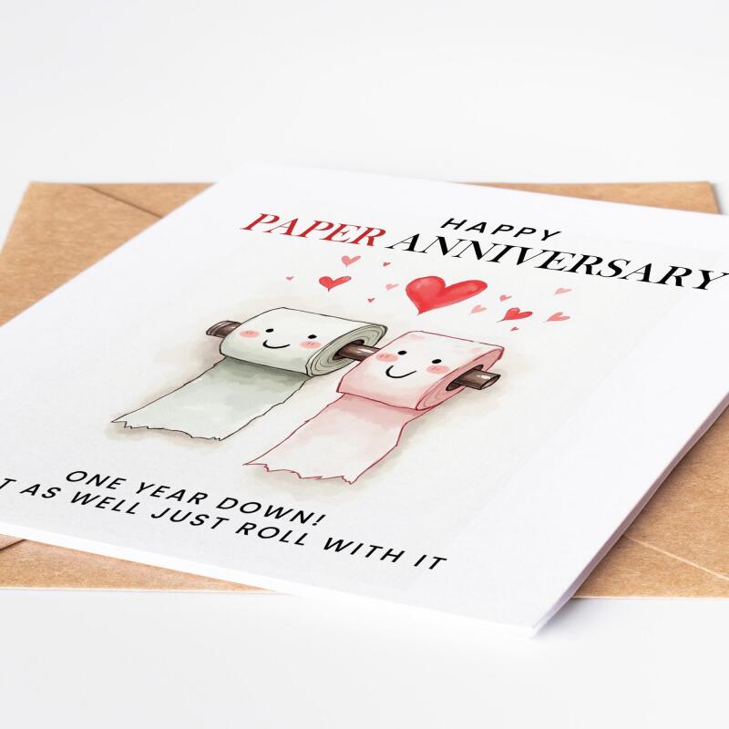 1 Year Anniversary Card for Husband or Wife – Funny & Romantic 1st Paper Anniversary Greeting Card – Perfect for Couples