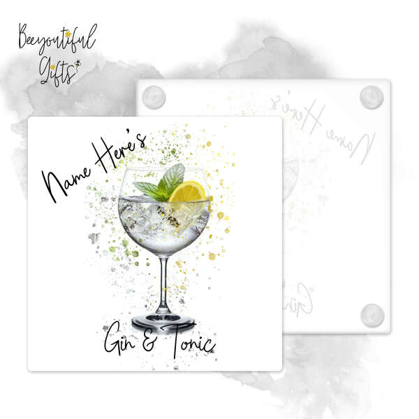 Personalised Gin & Tonic Glass Coaster with Splash Effect