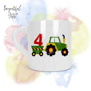 Personalised Tractor 4th Birthday Number Smug Mug® (6oz)
