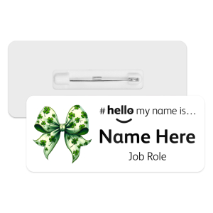 #hello my name is... Name Badge - Shamrock Coquette Bow