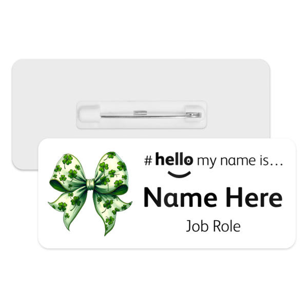 #hello my name is... Name Badge - Shamrock Coquette Bow