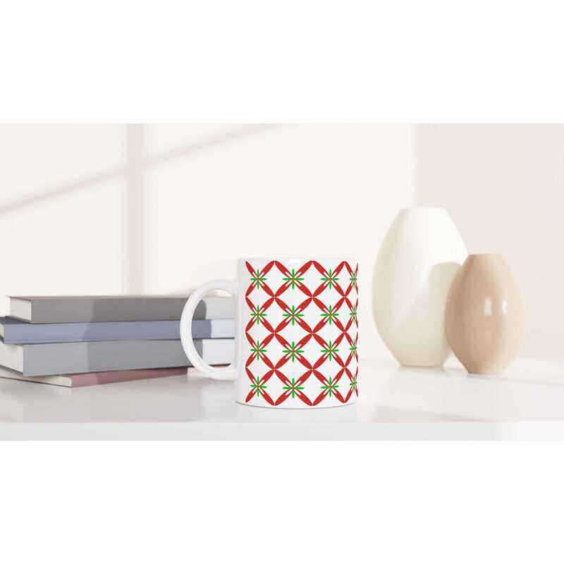Red Green Petals Pattern Mug - Ceramic White
